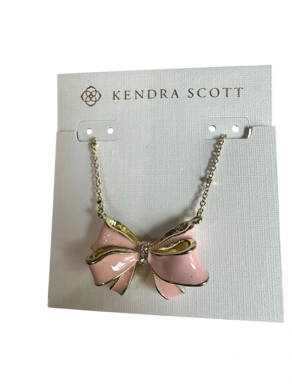Kendra Scott Pink and Gold Enamel Bow Necklace